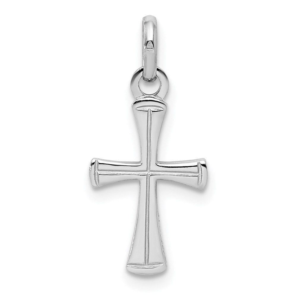 Sterling Silver RH Plated Child's Polished Cross Pendant, 21.57 x 9.68 mm