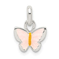 Sterling Silver Polished Pink/Orange Enamel Butterfly Children's Pendant, 14.6 x 9.85 mm
