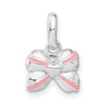 Sterling Silver Pink Enamel & CZ Kid's Bow Pendant, 13.8 x 9.4 mm