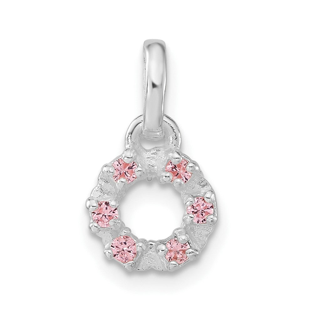 Sterling Silver Children's Polished Pink CZ Circle Pendant, 15 x 8.5 mm