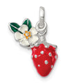 Sterling Silver Multi-color Enamel Flower & Strawberry Children's Pendant, 18 x 7.2 mm