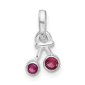 Sterling Silver Synthetic Ruby Cherry Kid's Pendant, 14.15 x 7.6 mm