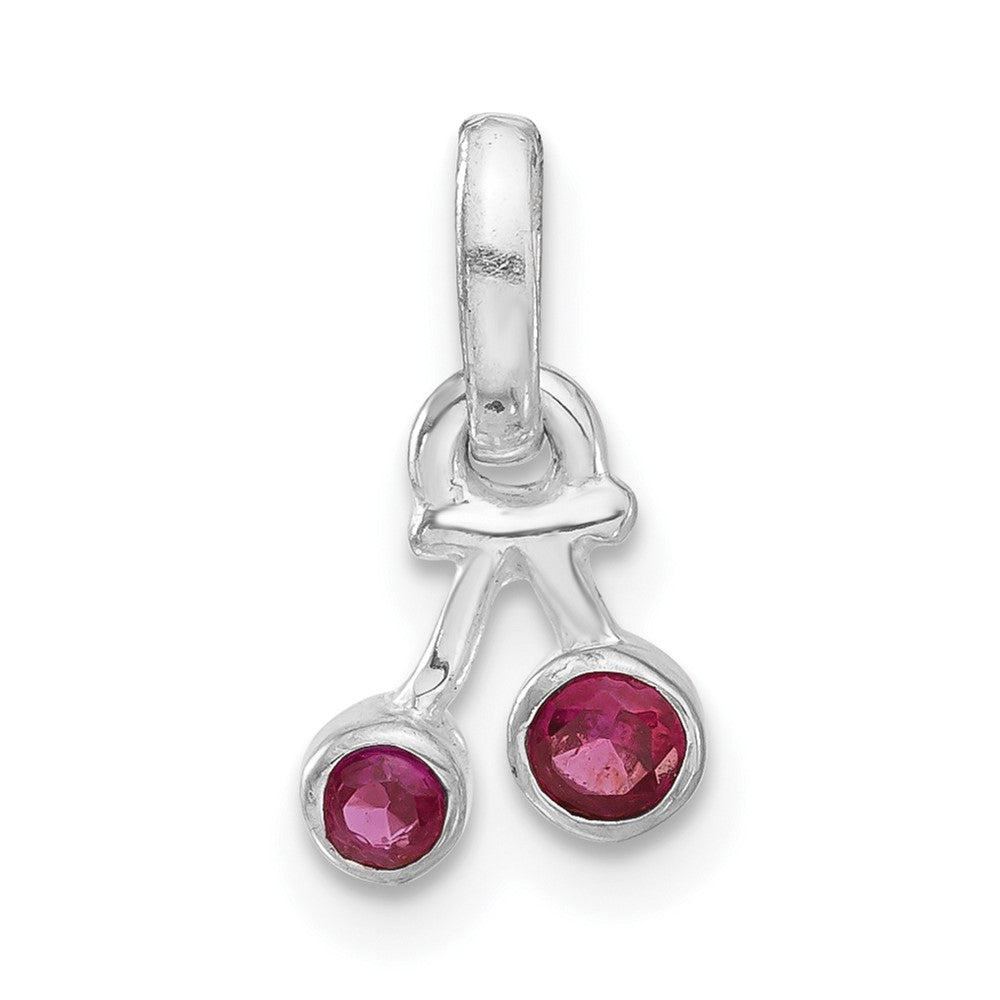 Sterling Silver Synthetic Ruby Cherry Kid's Pendant, 14.15 x 7.6 mm