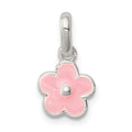 Sterling Silver Polished Pink Enameled Flower Children's Pendant, 15 x 8.25 mm