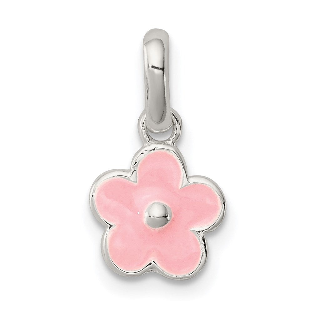 Sterling Silver Polished Pink Enameled Flower Children's Pendant, 15 x 8.25 mm
