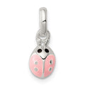 Sterling Silver Polished Pink & Black Enameled Ladybug Children's Pendant, 16 x 6 mm