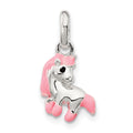 Sterling Silver Polished Pink & Black Enameled Pony Children's Pendant, 18 x 9 mm