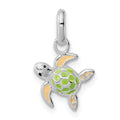 Sterling Silver Polished Multi-color Enameled Sea Turtle Children's Pendant, 18.25 x 11 mm