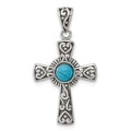 Sterling Silver Antiqued Recon Turquoise Cross Pendant, 25.5 x 19 mm