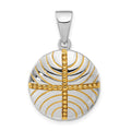 Sterling Silver Rhodium & Gold-plated Polished Beaded Circle Pendant, 28.7 x 18.4 mm
