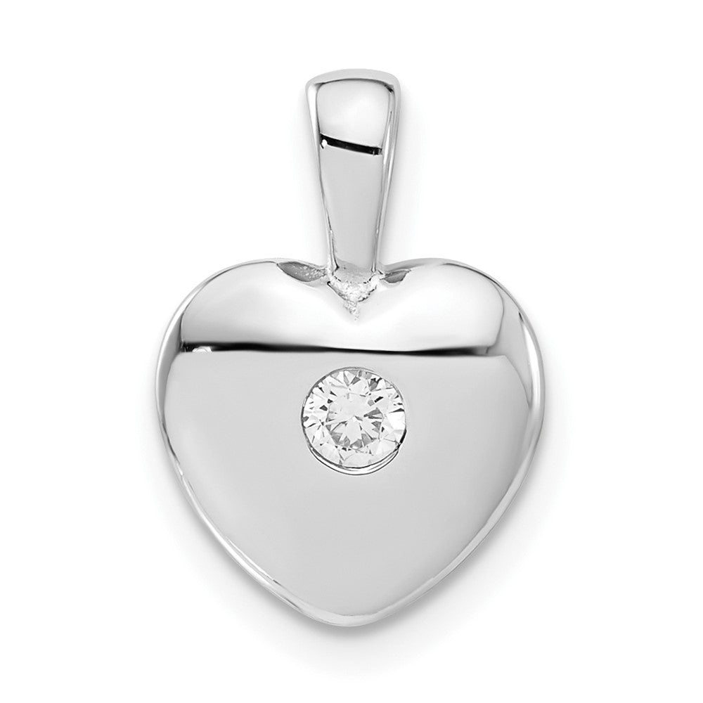 Sterling Silver Polished CZ Heart Pendant, 16.6 x 11.4 mm