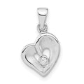 Sterling Silver Polished & Satin CZ Open Heart Pendant, 17.25 x 10 mm