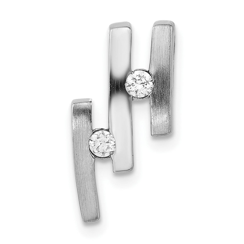 Sterling Silver Brushed & Polished CZ Slide, 18 x 9.4 mm