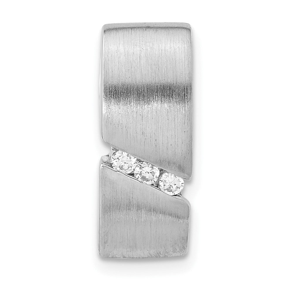 Sterling Silver Brushed CZ Slide, 18.7 x 7.3 mm