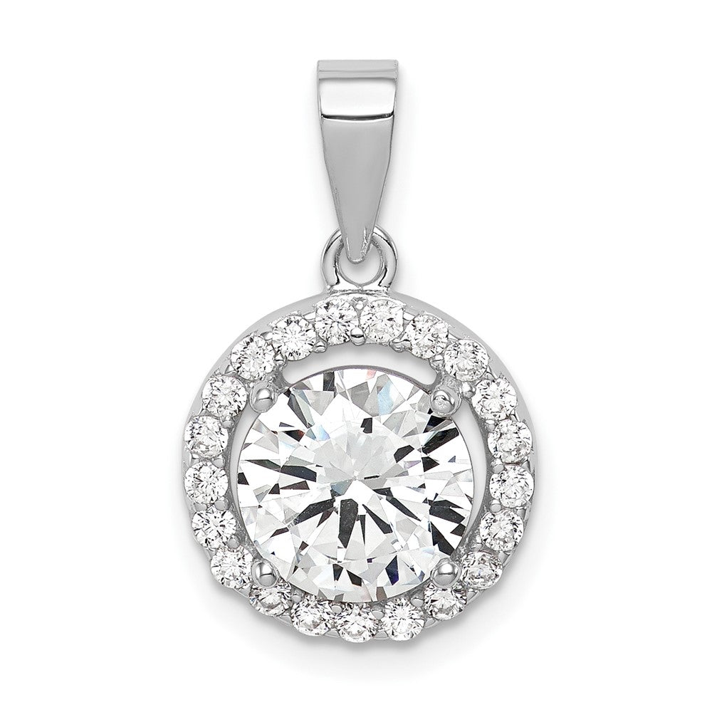 Sterling Silver Rhodium-plated Polished CZ Halo Pendant, 20.1 x 12.22 mm