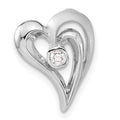 Sterling Silver Polished & Satin CZ Heart Chain Slide, 16.55 x 12.5 mm