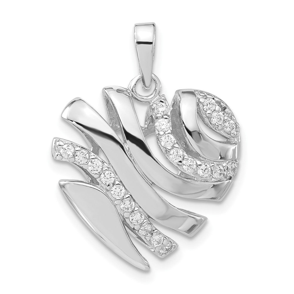 Sterling Silver Polished CZ Cut-out Hollow Heart Pendant, 26 x 20.4 mm