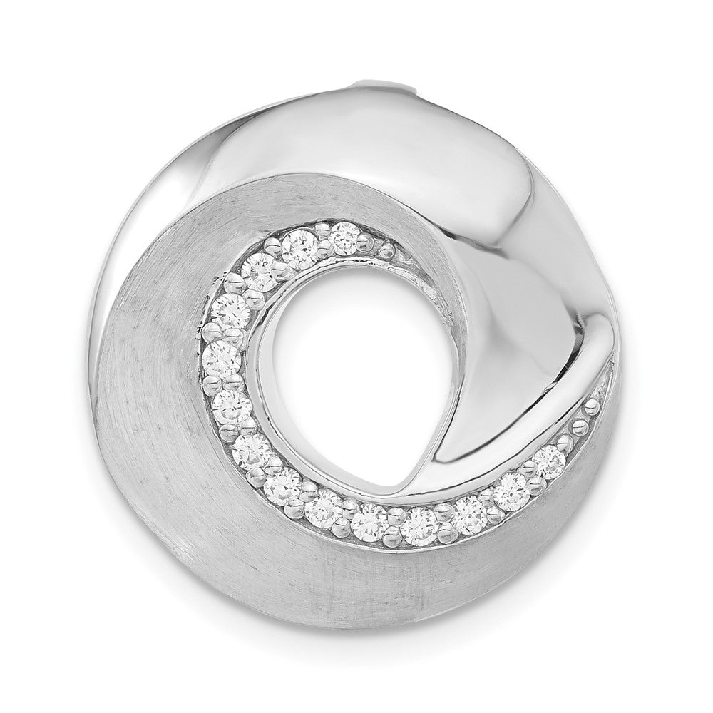 Sterling Silver Polished & Brushed CZ Circle Slide Pendant, 21.2 x 20.65 mm