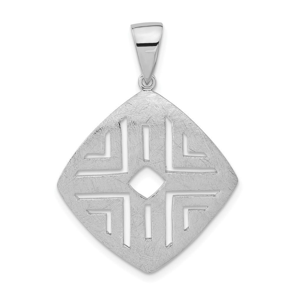 Sterling Silver Rhodium-plated Scratch Finish Square Cutout Pendant, 35.7 x 25.5 mm