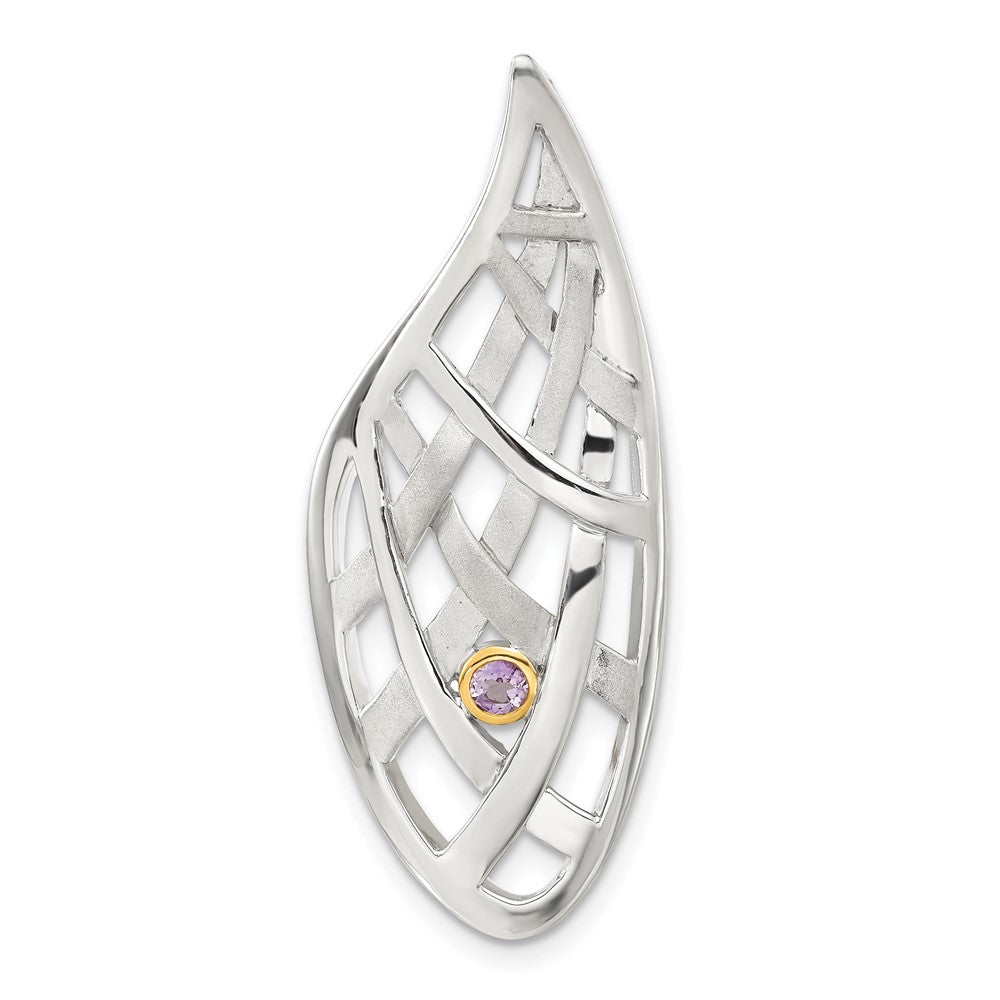 Sterling Silver & Gold-plated Satin & Polished Amethyst Teardrop Criss Cross Slide Pendant, 38.35 x 15.9 mm