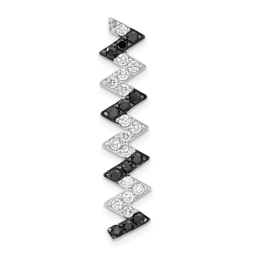 Sterling Silver Black & White CZ Chain Slide, 34.45 x 7.55 mm