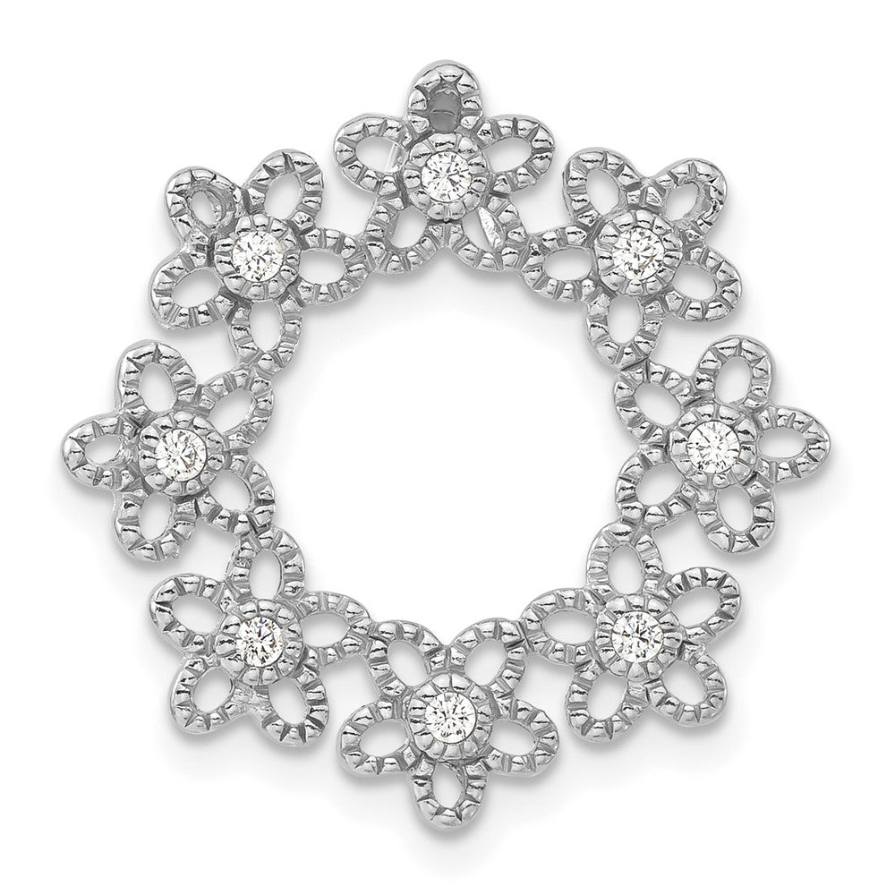 Sterling Silver Polished Beaded CZ Flower Circle Chain Slide Pendant, 22.15 x 21.75 mm