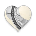 Sterling Silver w/ Black Rhodium White & Black Enamel CZ Heart Chain Slide Pendant, 17 x 18 mm