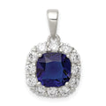 Sterling Silver Rhodium-plated CZ and Blue Glass Pendant, 20.66 x 12.87 mm