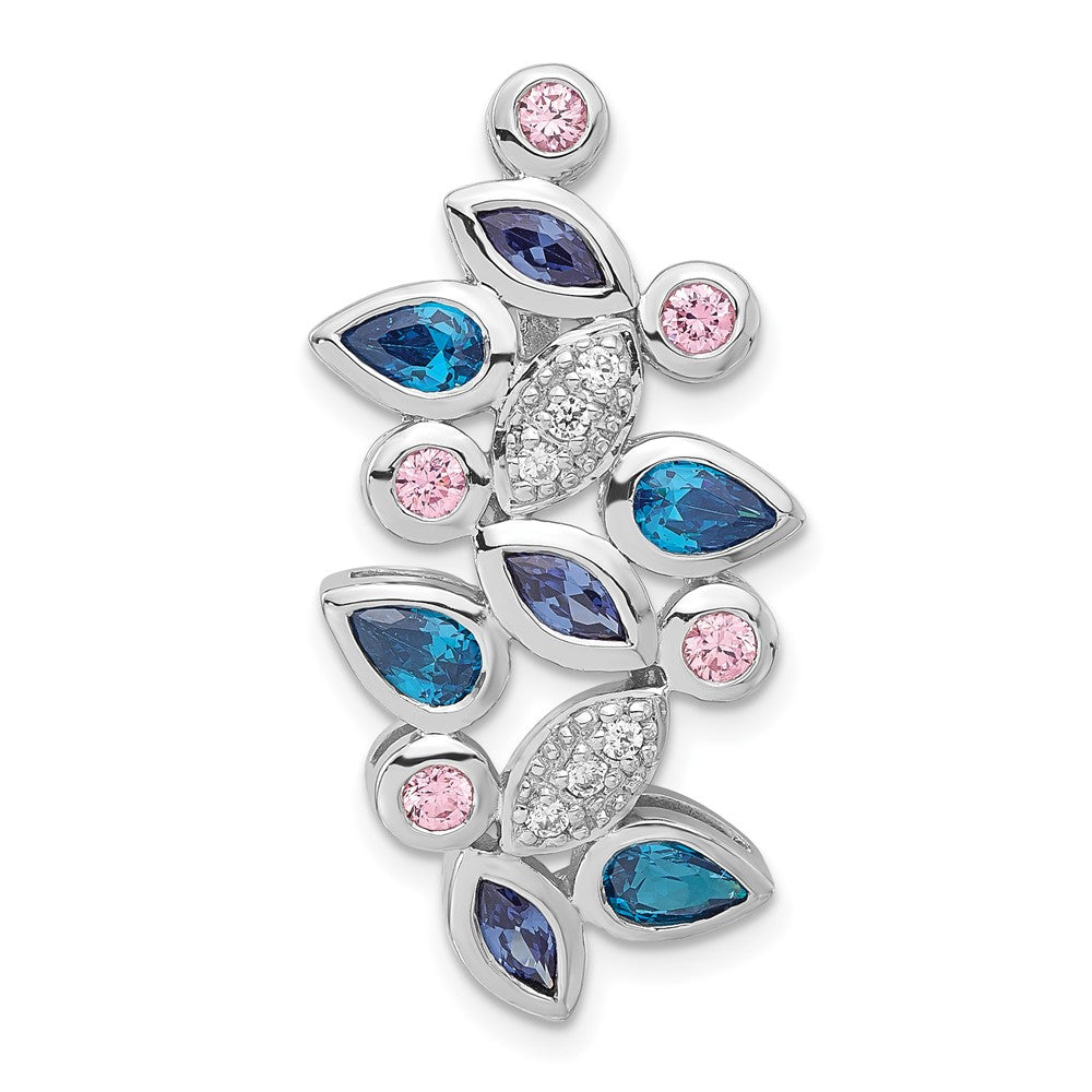 Sterling Silver Polished Pink, Blue & Clear CZ Slide Pendant, 32.6 x 16.5 mm