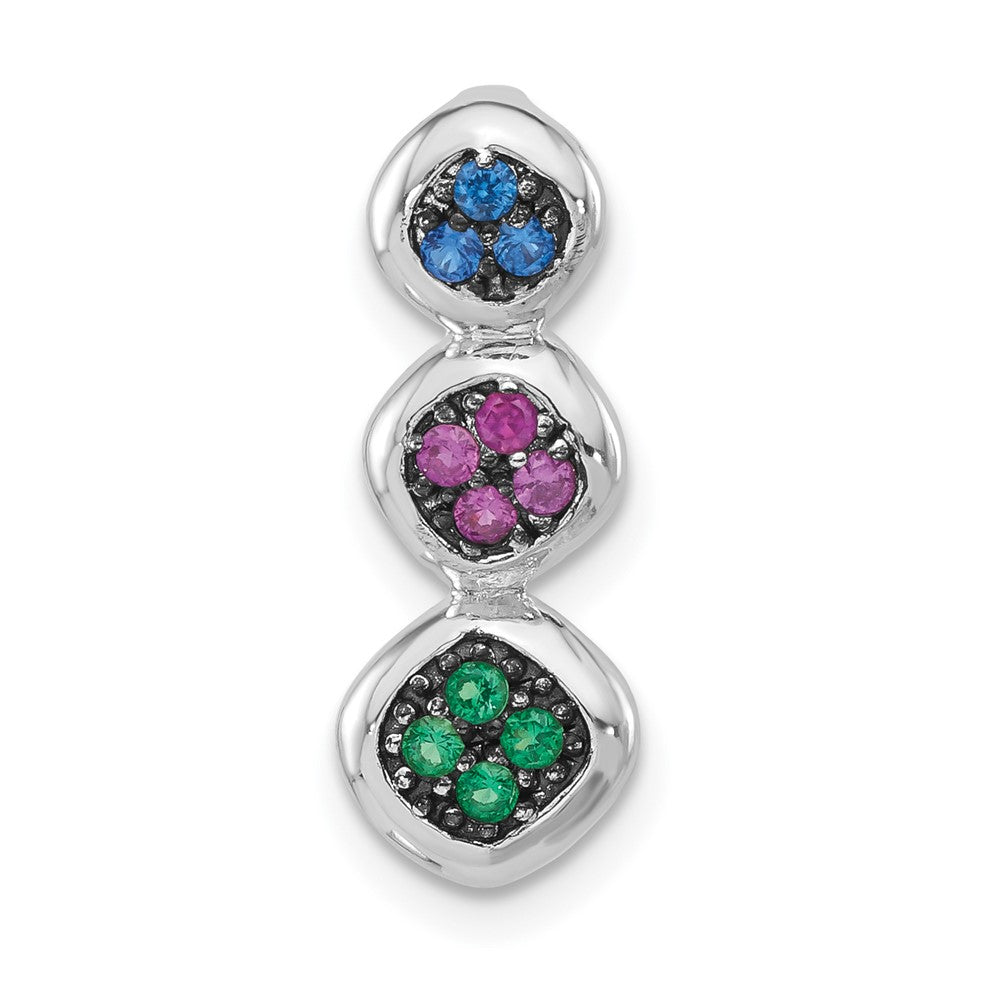 Sterling Silver w/ Black Rhodium Synthetic Stones Chain Slide Pendant, 20.15 x 7.65 mm
