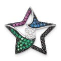 Sterling Silver & Black Rhodium Multi-color Stones & CZ Star Chain Slide, 19.85 x 21.2 mm