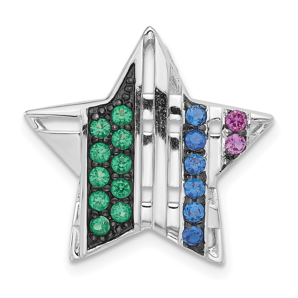 Sterling Silver w/ Black Rhodium Synthetic Stones Star Chain Slide, 20 x 21 mm