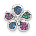 Sterling Silver Black Rhodium Synthetic Stones & CZ Flower Slide Pendant, 14.85 x 15 mm