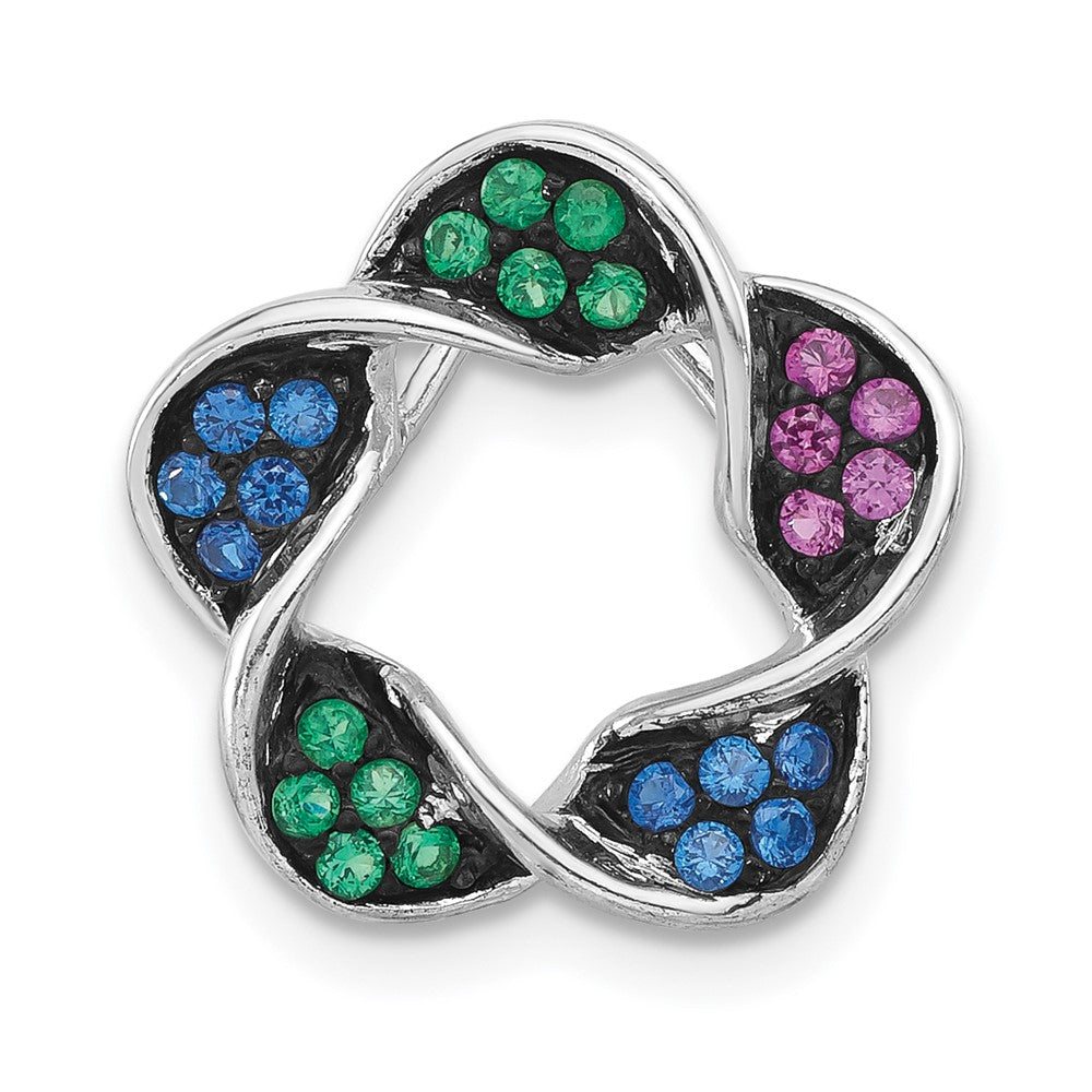 Sterling Silver w/ Black Rhodium Synthetic Stones Flower Chain Slide, 15.85 x 16.5 mm