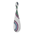 Sterling Silver W/ Black Rhodium Syn. Stones & CZ Teardrop Slide Pendant, 44.7 x 10.6 mm