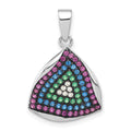 Sterling Silver & Black Rhodium Polished Syn. Stones & CZ Triangle Pendant, 25.2 x 16.7 mm
