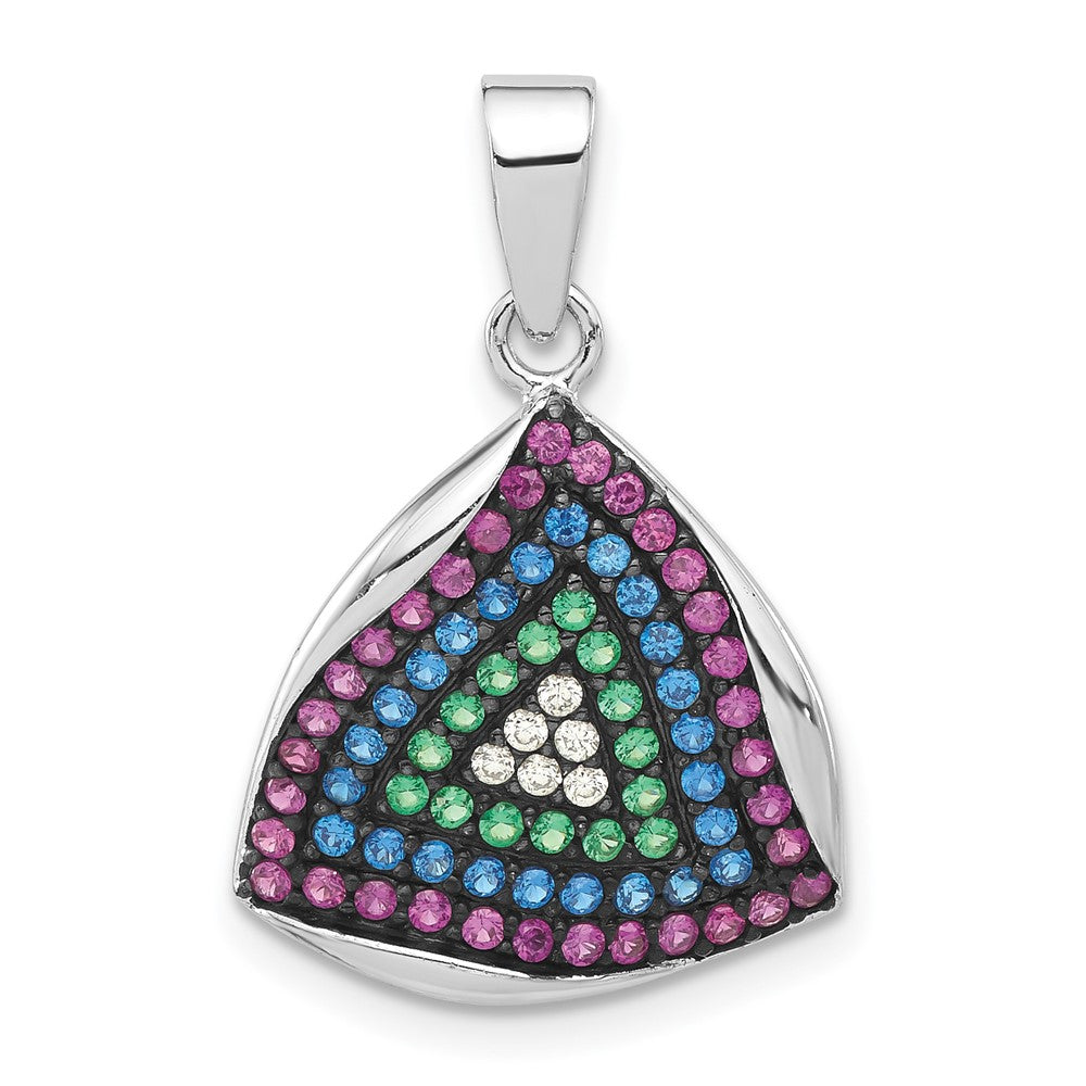 Sterling Silver & Black Rhodium Polished Syn. Stones & CZ Triangle Pendant, 25.2 x 16.7 mm