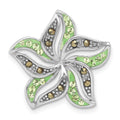 Sterling Silver Marcasite & Green Crystal Flower Chain Slide Pendant, 21.35 x 21.8 mm