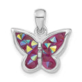 Sterling Silver Polished Pink Crystal Butterfly Pendant, 17.5 x 16.6 mm