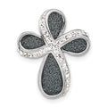 Sterling Silver Polished White Crystal & Blue Laser Glitter Texture Cross Pendant, 22.5 x 18.35 mm