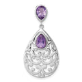 Sterling Silver Rhodium-plated Polished Amethyst Pendant, 1.8 ct, 36 x 18 mm