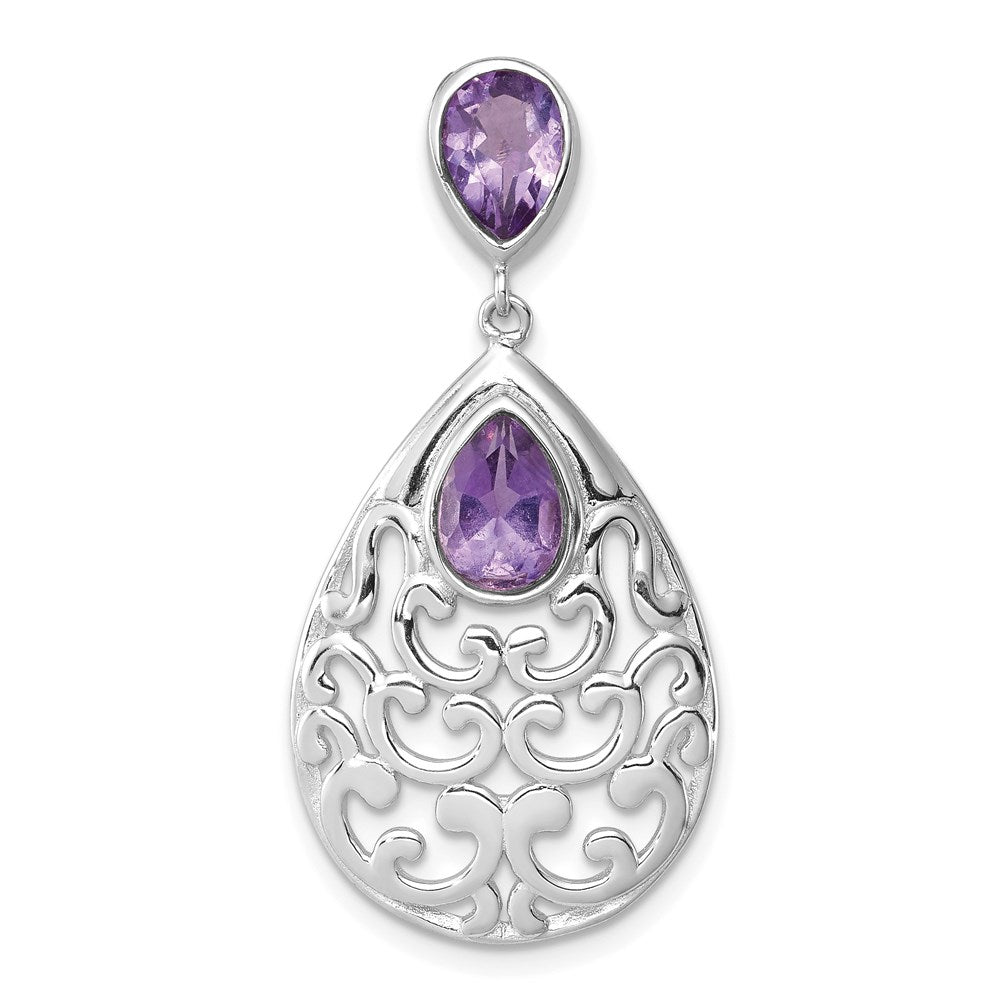 Sterling Silver Rhodium-plated Polished Amethyst Pendant, 1.8 ct, 36 x 18 mm