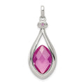 Sterling Silver Rhod-plated Synthetic Red Fancy-cut Marquise Pendant, 27 x 14 mm