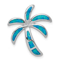 Sterling Silver Rhodium-plated Created Blue Opal Palm Tree Slide, 21.58 x 18.28 mm