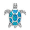 Sterling Silver Rhodium-plated Polished Created Blue Opal Turtle Slide, 26 x 21.5 mm