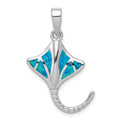 Sterling Silver Rhodium-plated Created Blue Opal Stingray Pendant, 31 x 17 mm
