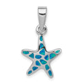 Sterling Silver Rhodium Created Blue Opal Starfish Pendant, 25.57 x 14.2 mm