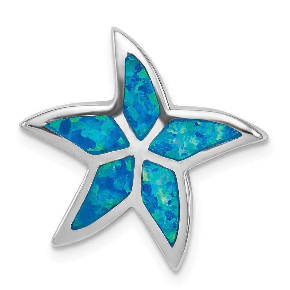 Sterling Silver Rhodium Created Blue Opal Starfish Slide, 20.31 x 20.27 mm