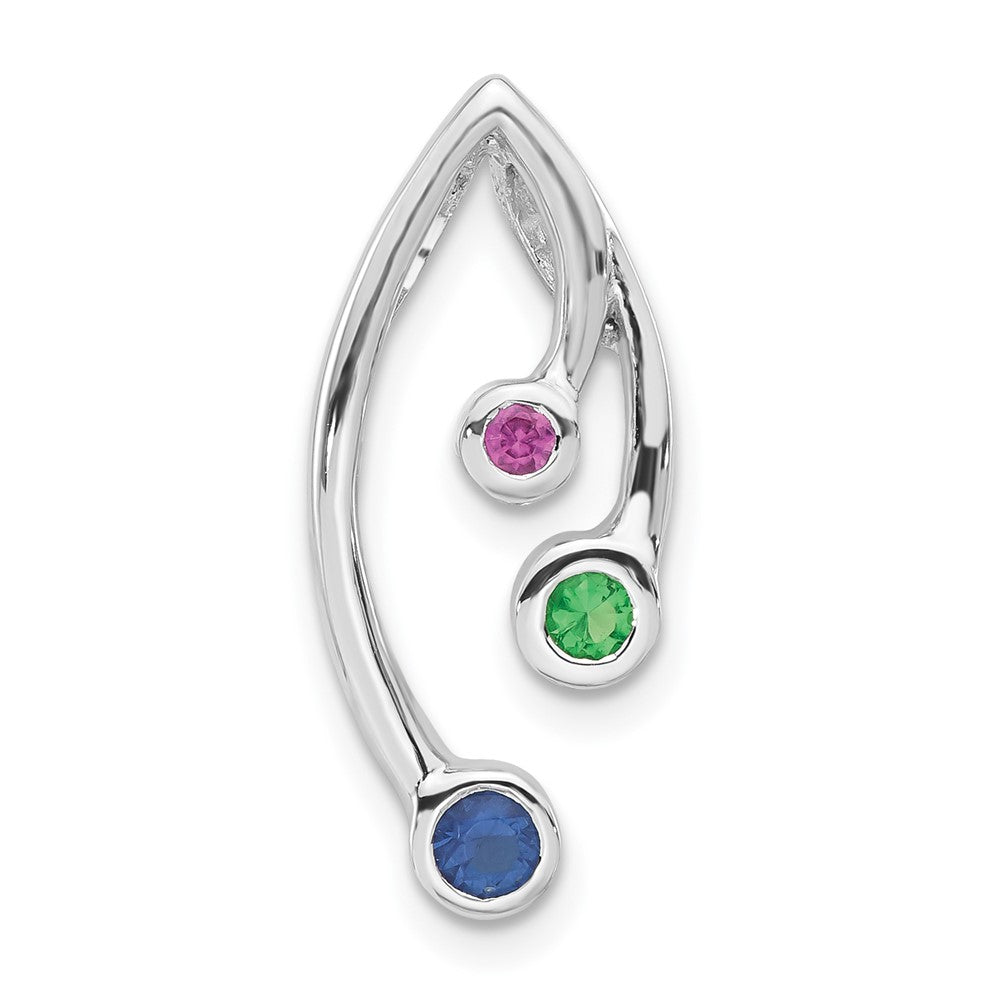Sterling Silver Polished Red, Green & Blue CZ Chain Slide, 23.05 x 10.2 mm
