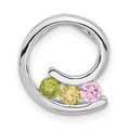 Sterling Silver Polished Green, Yellow & Pink CZ Circle Chain Slide, 14.8 x 13.6 mm